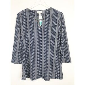 Magnolia Grace Top Women Medium Blue White Striped Keyhole Neck Stitch Fix Artsy